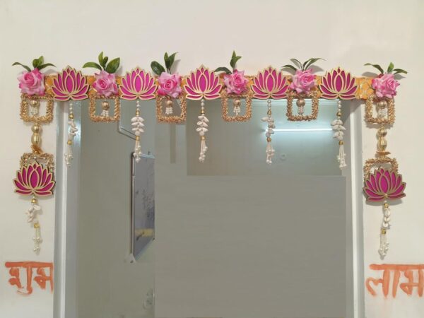 Flower Hanging for Home Décor,Office Décor|Lotus Hanging for Decoration with Pink Roses&Lotus,Thoran for Decoration| for Home Decor| Bandhanwar for Main Door,Size Flexible 37 to 41,41Inches