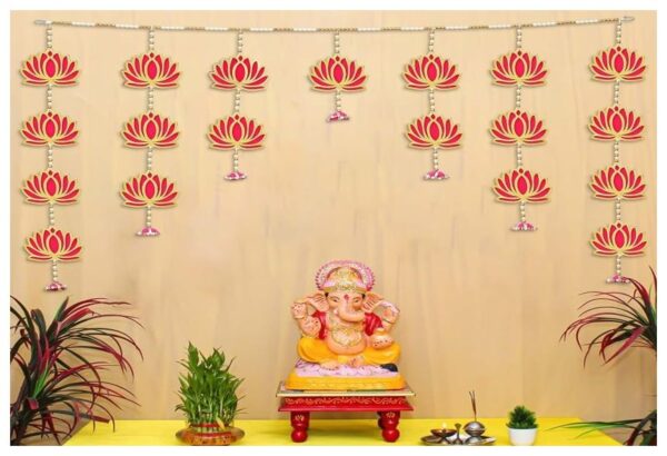 Pink Lotus Artificial Flowers Handmade Bandarwar Toran For Main Door-Door Hanging Toran for Home Decoration-Flower Toran for Diwali Ganesh Chaturthi- Diwali Decoration Items For Home Décor