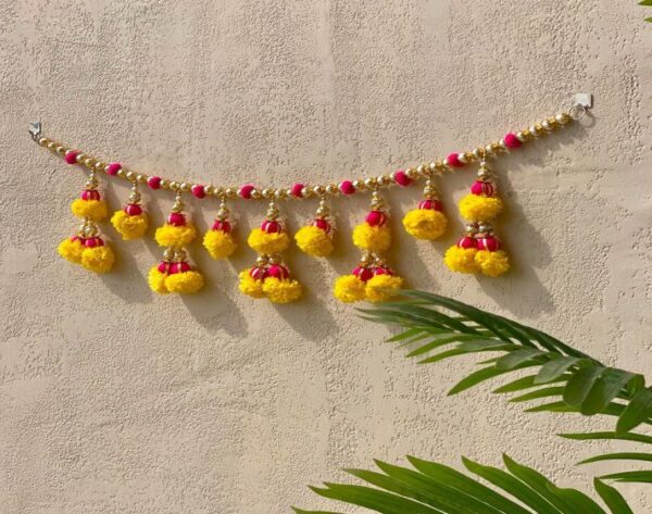 Handmade Plastic Beads Pom Pom Marigold genda Handmade Traditional Door Hanging/Bandarwal/Toran for Door, Traditional Bandarwal, Torans for Entrance Door Set for Door