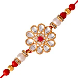Flower Rakhi For Brother Bhaiya Bhabhi Raksha Bandhan Gift Band Moli Bracelet Stone Pearl Designer Traditional Rakhi with Roli Tilak