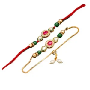 Gift for Brother and BhabhiLumba Floral RakhiKundan Bracelet