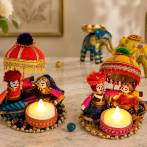 De Royalsthan Recycled Material Rajasthani Raja Rani Puppet, Dolls Decorative Tealight Candle Holder, Diwali Decoration Items for Home Decor, Tea Light Candle Holder(Pack of 2)