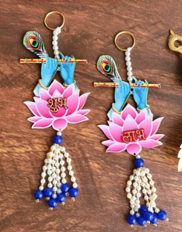 De Royalsthan Lotus Shubh labh Door hangings (2 pc) for Main Gate Home Office Entrance, Door Tags, Diwali Shoon/Soohn/Shun for Home mandir Temple