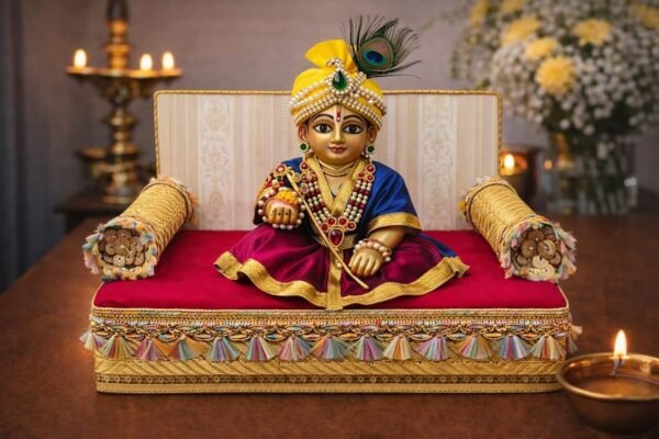 De Royalsthan Soft Luxury Comfortable Singhasan for Ladoo Gopal | Thakur Ji | Kanha | Laddu Gopal Bister | Idol |Pooja Mandir (2-3 Number Gopal JI, King Style Singhasan)