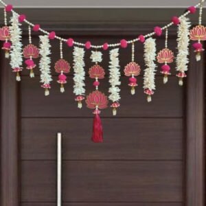 De Royalsthan Pink Wooden MDF Lotus (TR-01) Style Handmade Door Bandarwal Toran (Both Side Lotus) -Diwali Ganesh Pooja New Year Inauguration Wedding Festival…