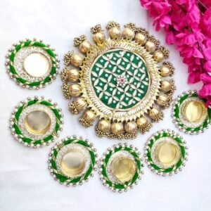 De Royalsthan Plastic Instant Rangoli Designer Handcrafted Decorative Rangoli Mat For Floor Decoration With Gota Patti, Pearls. (7 Pcs)