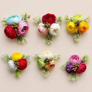 De RoyalsthanSet of 6 Handmade Artificial Peonies Flower Bunch for Hamper, Flower Brooch Hamper for Decoration, Gifting, Trousseau Packing | Flower Bunch (Multi Color)